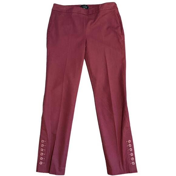 Talbots Womens Chatham Pants Size 6 Button Detail Burgundy Pull On Ankle Stretch - Picture 1 of 13